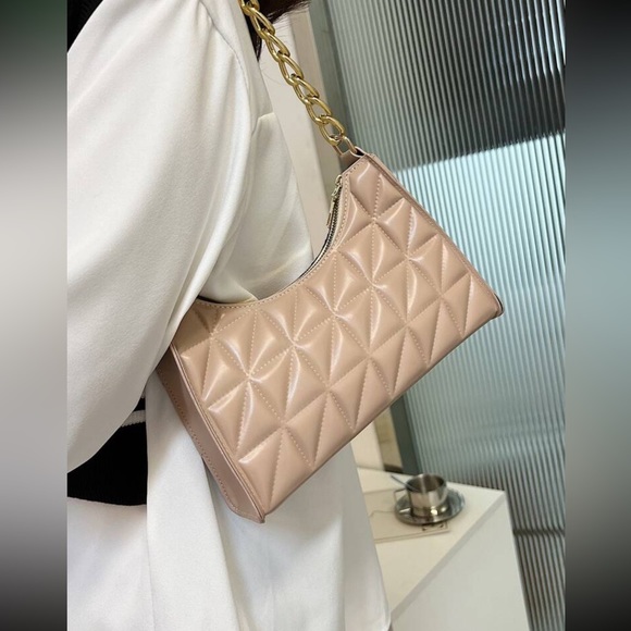 Boho vegan leather quilted shoulder bag